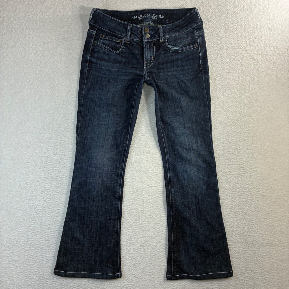 American Eagle Artist Flare Jeans Women 2x27 Blue Low Rise Fade Stretch Y2K Boho